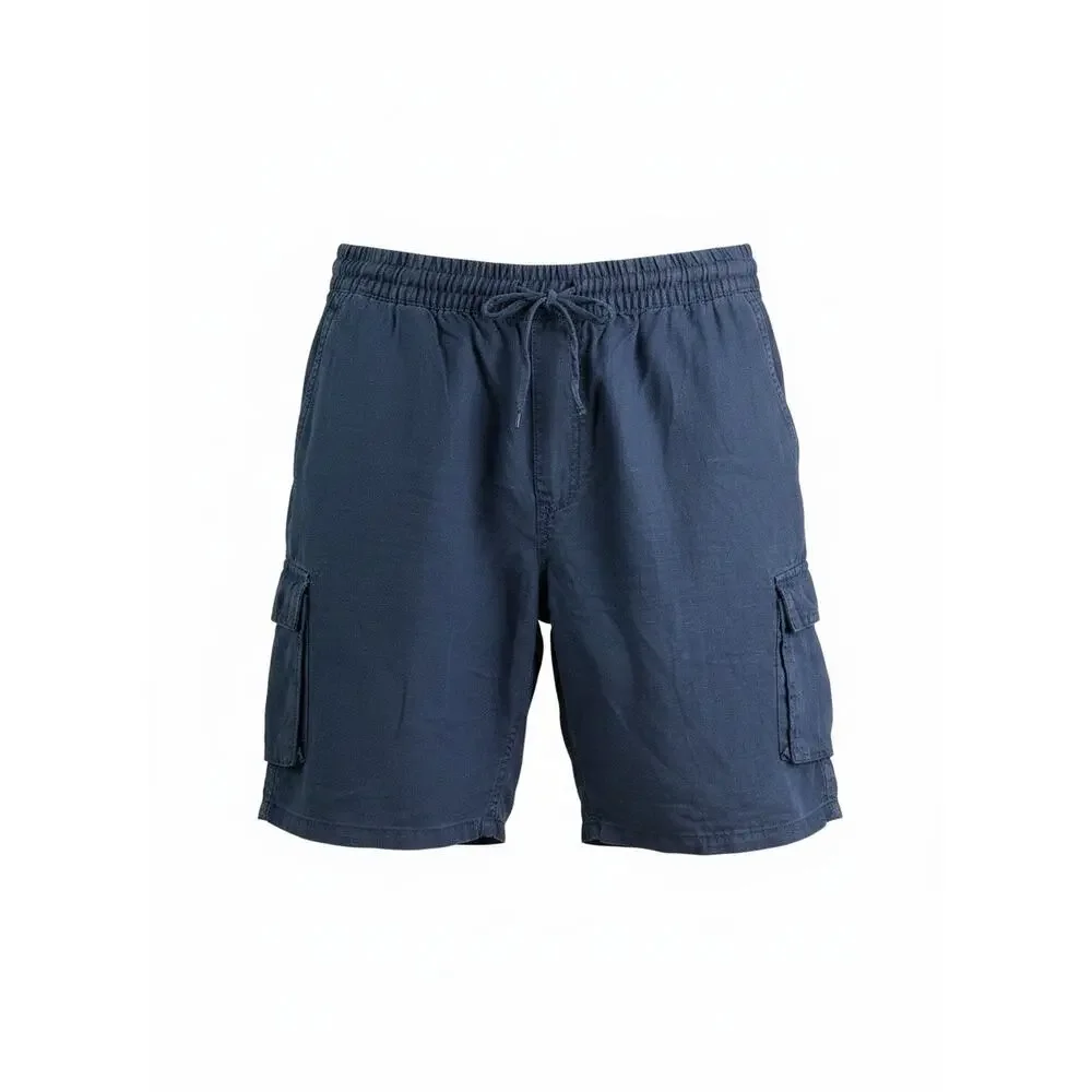 Onia Air Men's Linen Deep Navy Pull-On Drawstring Cargo Shorts  - Size L
